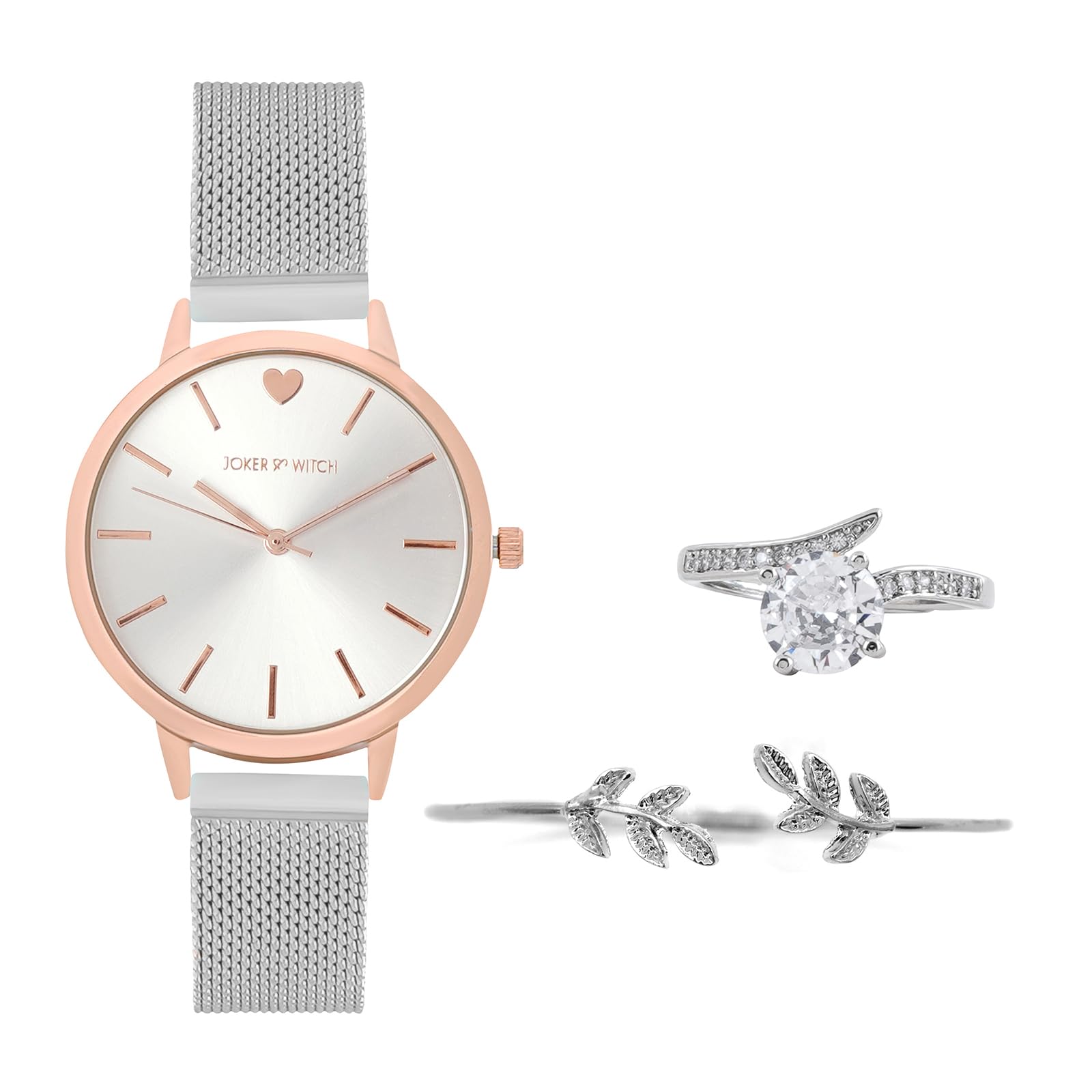 Joker & Witch Stainless Steel Women Rocha Love Triangle Analogue Watch Gift Set, Silver Dial, Silver Band (B0CGRC8ZPB) Amazon Price History, Amazon Price Tracker