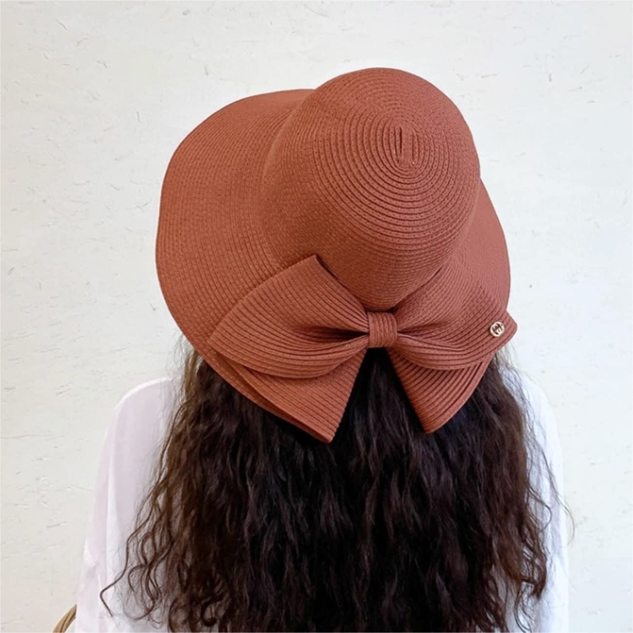 LNNSHX Sombrero de Playa para Mujer Sol de ala Ancha Paja Plegable para Mujer Vacaciones al Aire Libre (Blauw: geel Tamaño 56-58 cm) (Beige 6 7/87