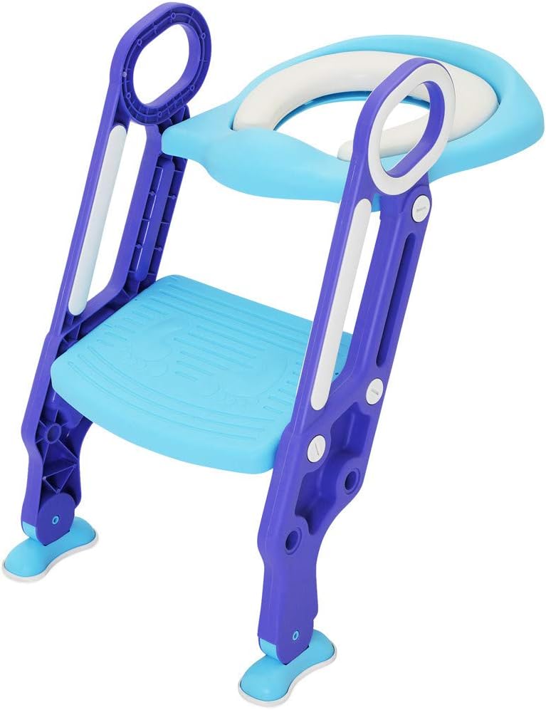 Children Potty Training Seat with Ladder - CrazyLynX Adjustable Baby Toilet Trainer Seat with Step Stool Ladder and Soft Toilet Seat, Sturdy & Non-Slip, for Todderls Baby Children (Purple & Blue)