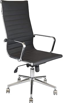 Semper Office Chrome Executive Chair & Ergonomic Adjustable Office Chair Design & 360 Degree Rotatable, Wheeled and Armrested Design Black
