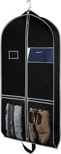 Zilink Bolsa de ropa para viaje de 43 pulgadas con bolsillos de malla, transpirable, para almacenamiento con tarjetero de PVC, color negro