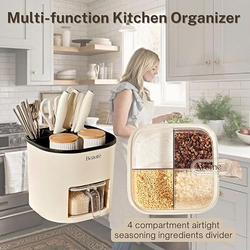 Miniatura 8 de Organizador de cocina giratorio, organización de cocina, soporte para utensilios, organizador de cubiertos y cuchillos, estante de secado,