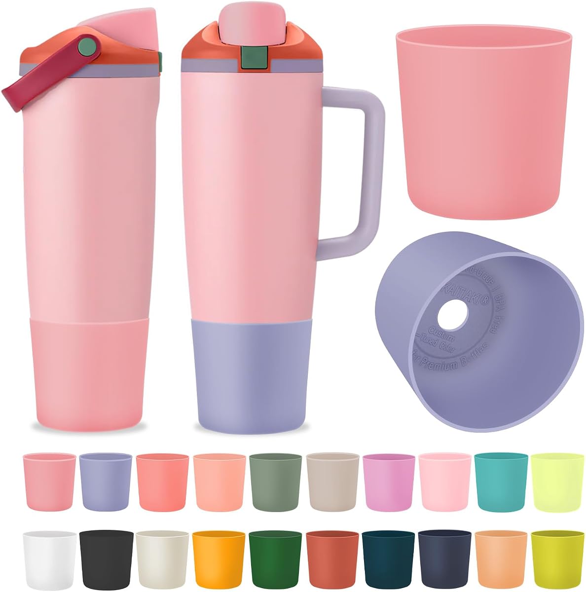 2PCS Silicone Higher Boot for Owala 40oz 30oz FreeSip Sway Tumblers, Protective Anti-Slip Bottle Bottom Sleeve Accessories Fits Most Car Cup Holder, BPA-Free