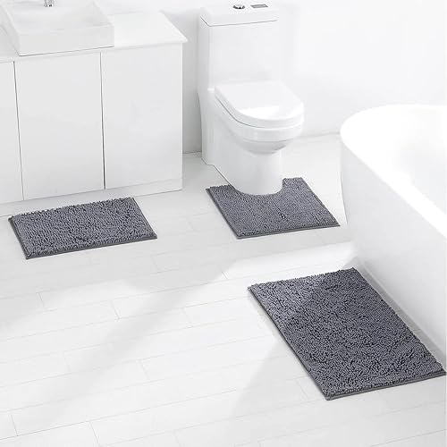 Miniatura 2 de Juego de alfombras de baño de 3 piezas ultra suaves y antideslizantes, felpilla súper absorbente, alfombras de baño suaves y lavables, tapetes de