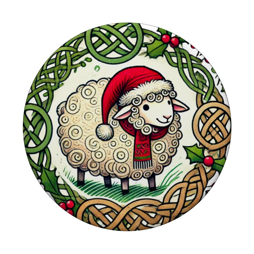Christmas Sheep Lovers Illustration PopSockets Swappable PopGrip, Black - Image 3