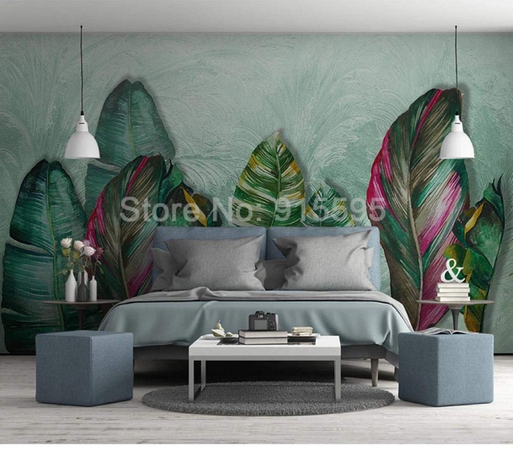 Papier peint aquarelle feuille verte 300x210 cm pour agrandir une chambre sombre ou salon sans vue