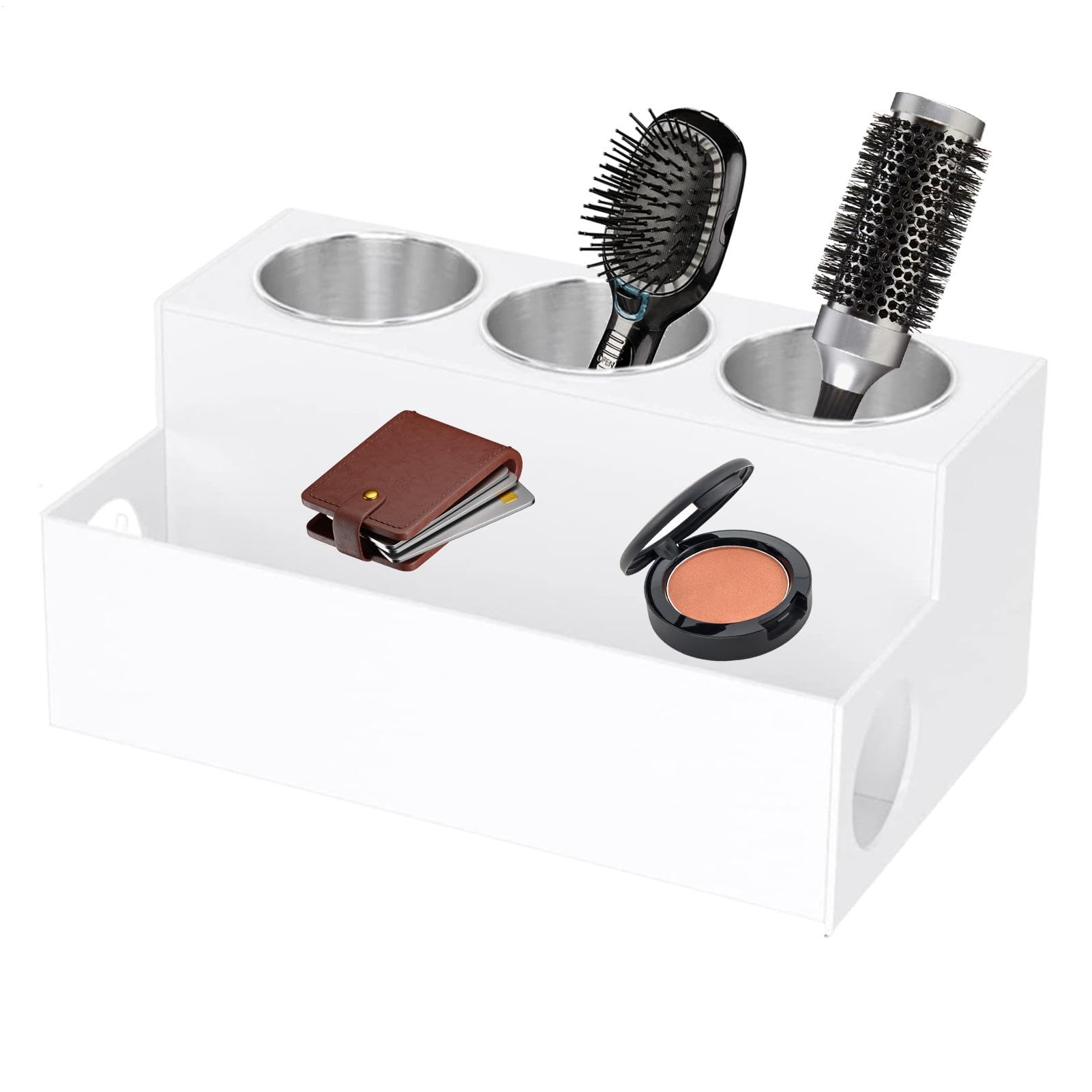 Haarpflege Organizer – Haarpflege-Organizer – Haartrockner-Aufbewahrung, Haartrockner-Halter, Organizer und Caddie aus Acryl, Gold | Haarstyling-Zubehörhalter für Badezimmer, Waschtisch, Lockenstab, Glätteisen, Haartrockner Aufbewahrungs-Organizer