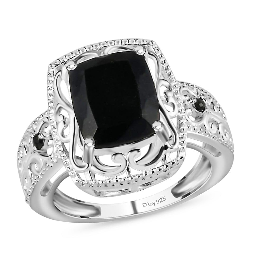 Black Tourmaline Rings - Birthstone Rings for Women - Engagement Promise Ring for Her Statement Vintage Stainless Steel Tourmaline Jewelry Birthday Christmas Gifts for Womens