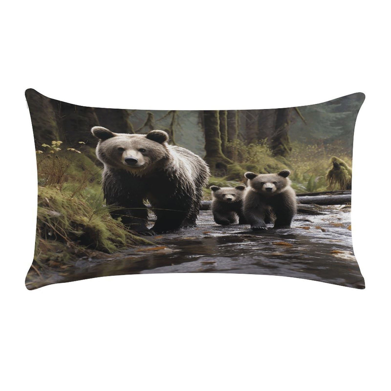 MUSM Mother Bear and Her Cubs Throw Pillow Cover Rectangle Short Plush Pillowcase Soft Luxury Decorative Lumbar Throw Pillow Case with Zipper Short Plush Cushion Cases 12 X 20 Inch