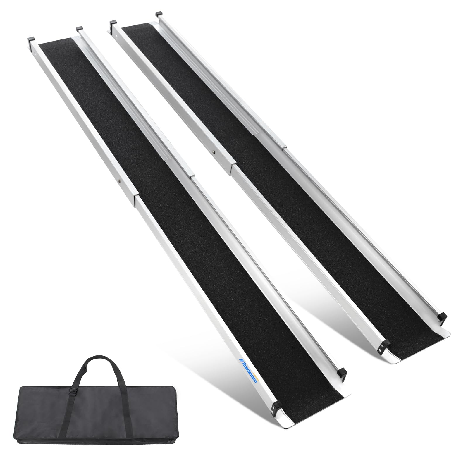 Ruedamann 6FT Telescoping Wheelchair Ramp, Usable Width 6.1", 600Lbs Capacity, Adjustable Wheelchair Ramp, Aluminum Non-Skid Ramps for Home, Steps, Stairs, Doorways, Portable Handicap Ramp, 2 Packs