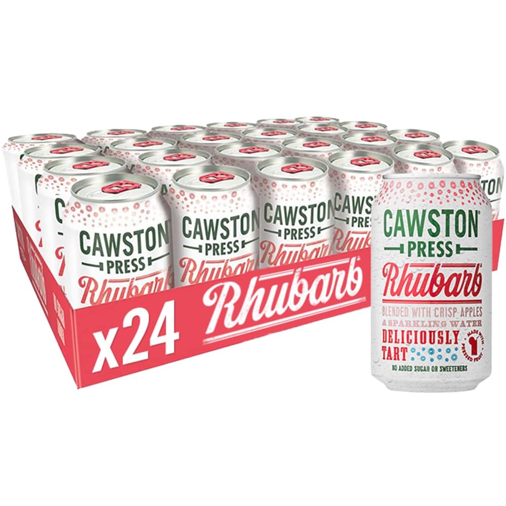 Cawston Press Rhubarb Fizzy Drink Blended With Sparkling Water and Pressed Apple Juice (330ml x 24 cans) | Gluten Free - Vegan - No Added Sugar
