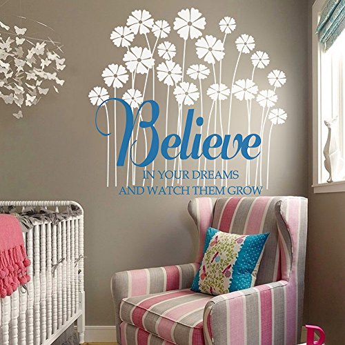 Girls Nursery Decal – Believe in Your Dreams – Floral Vinyl Wall Art Sticker Teen Girl Room D¨¦cor (A)