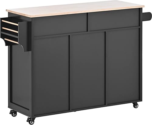 Miniatura 76 de LUMISOL Carrito de isla de cocina con ruedas de bloqueo con 2 cajones y 4 gabinetes, isla de cocina rodante con estantes ajustables, mesa de madera