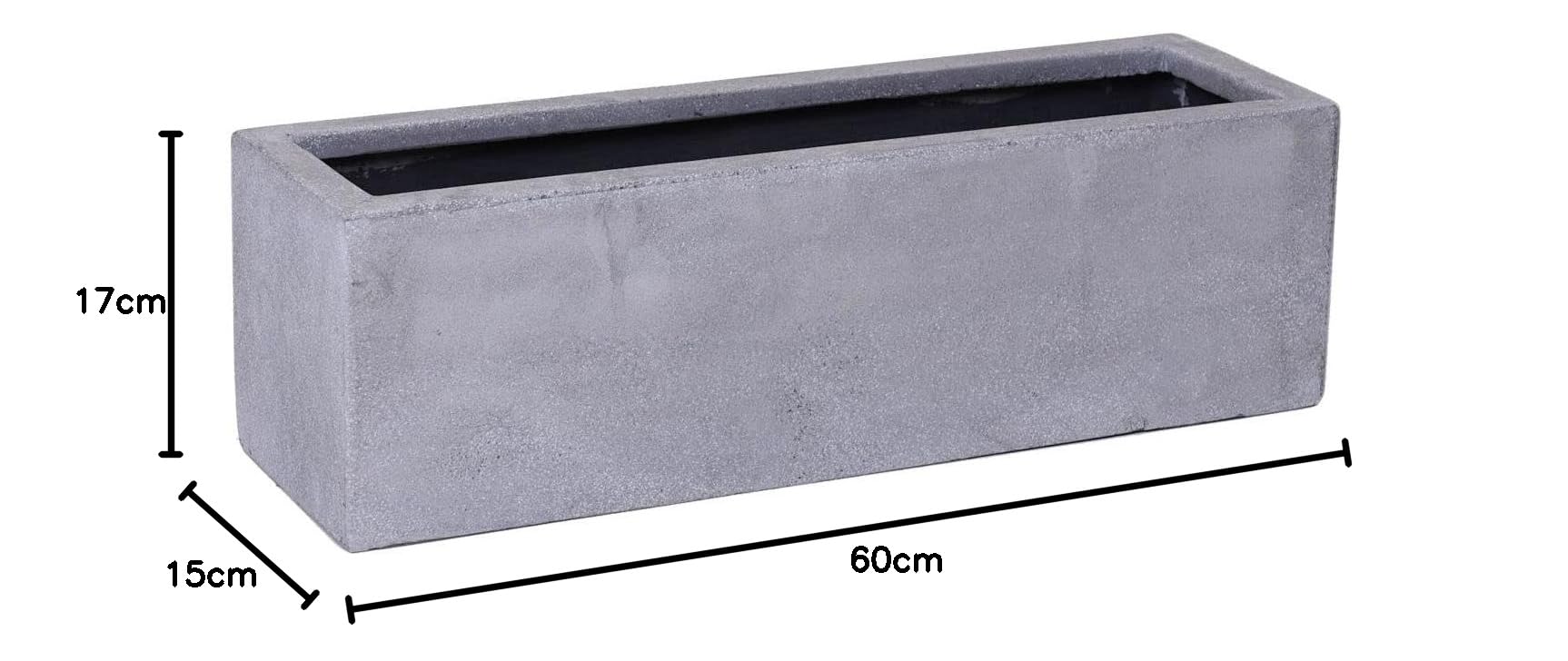 VIVANNO Blumenkasten Balkonkasten Pflanzkasten Fiberglas FLOBO Beton-Optik grau - 15x60x17 cm