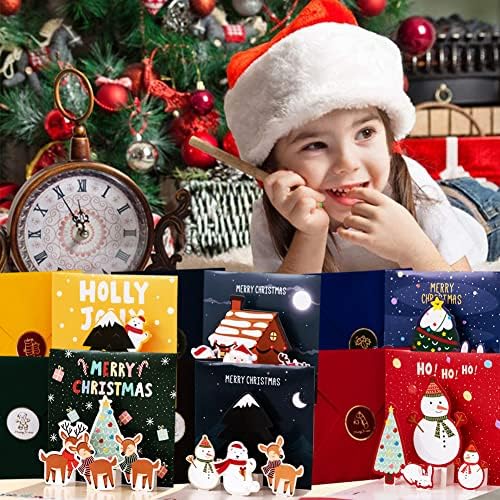 Christmas 3D Greeting Cards,Nesloonp 6 Pack Christmas Cards 3D Pop Up Holiday Greeting Cards Christmas Tree/Reindeer/Snowman/Santa Claus for Christmas Xmas