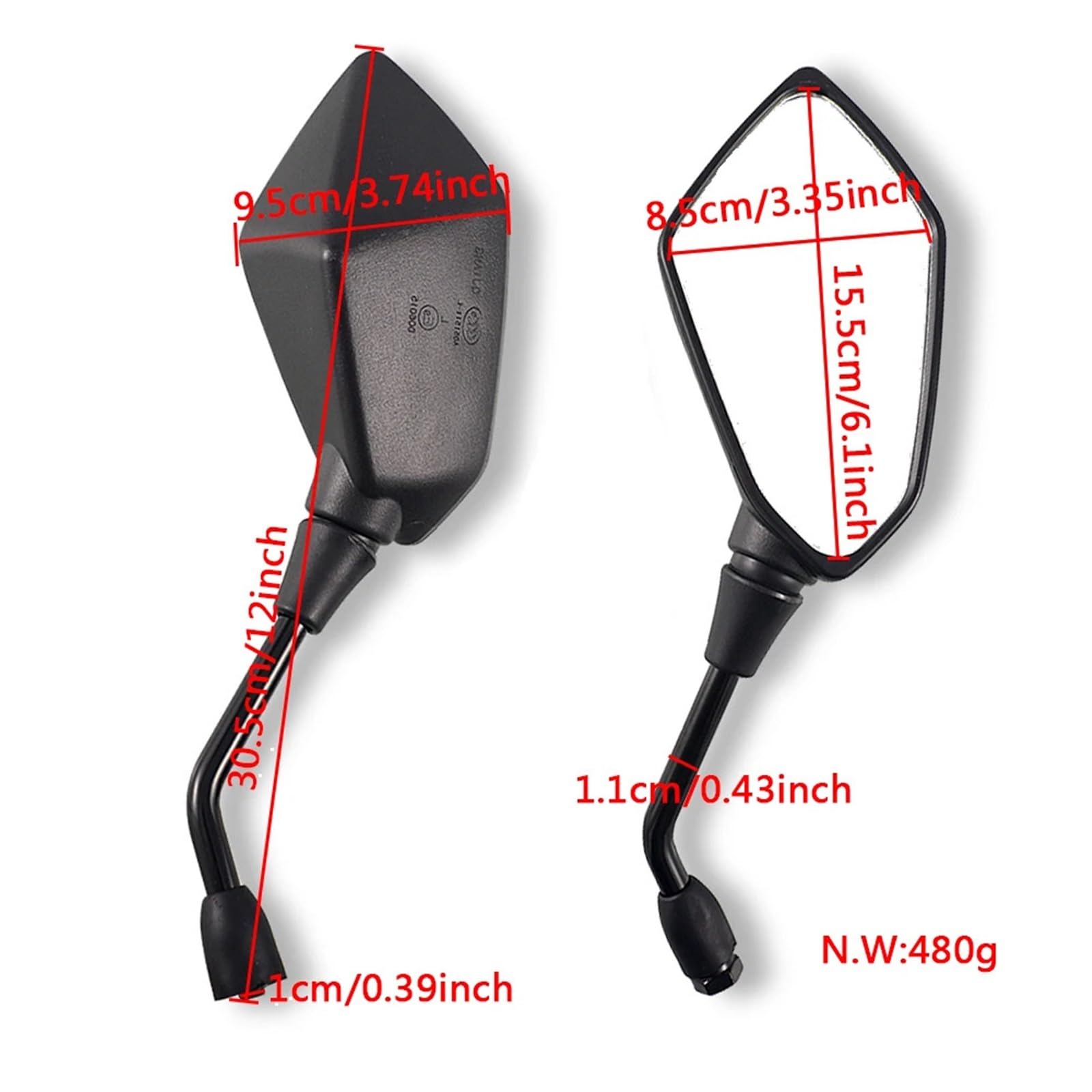 Moto Rétroviseur Latéral Rétroviseur Moto Rétroviseur Scooter E-bike Rétroviseurs Electrombile Arrière Rétroviseur Convexe 8mm 10mm