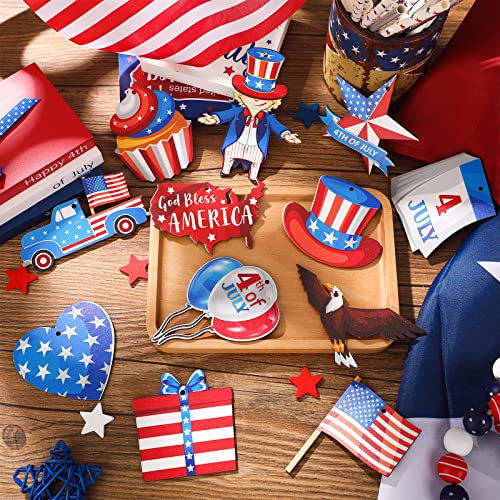 36 Pcs Patriotic Decor 4Th Of July Wood Hanging Ornament For Tree Independence Wooden Ornaments With Ropes Star Usa Flag Gnome Red White And Blue Decorations For Independence Memorial Day (Fresh) #TOP3