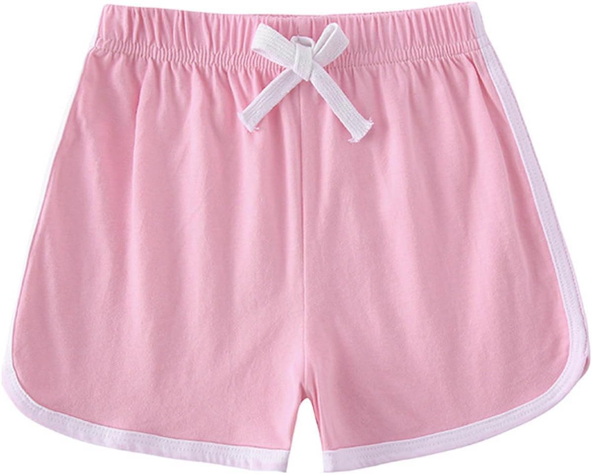 Girls Summer Cotton Dophin Shorts 5-Pack Comfy Elastic Waist Loose Colorblock Boys Running Shorts for Toddler 1-11 Years