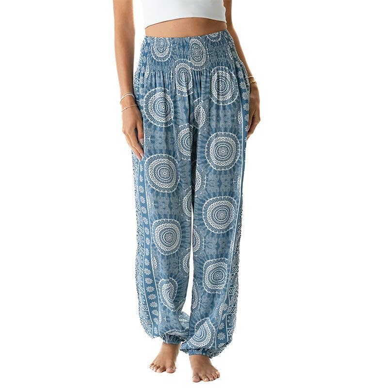 Image of Lotus and Luna Women's Harem Pants Thai Pants for Beach & Lounge High Waisted Flowy Boho Pants Genie Pants Yoga Pants