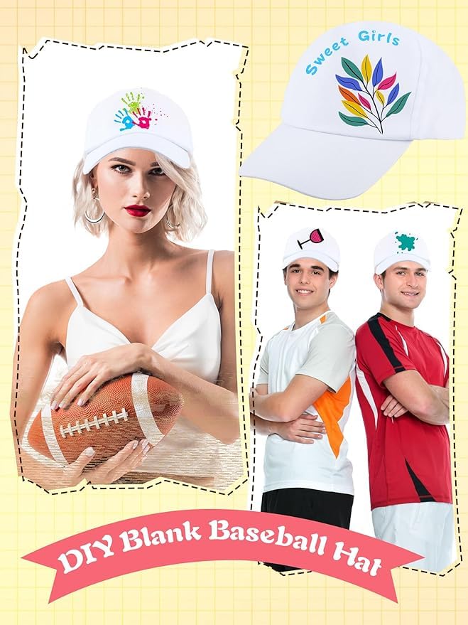 40 gorras de béisbol ajustables para pintura de bricolaje, gorras de béisbol en blanco para adultos y niños deportes al aire libre