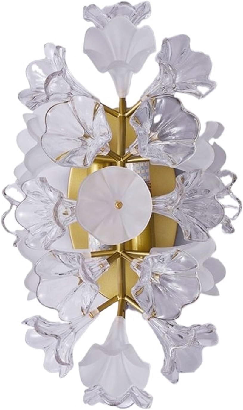 Modern Luxury Wall Sconce Gold Metal Base Multi-Layer Glass Flower Petal Design for Living Room Bedroom Hallway Entryway Hotel Restaurant Apartments Art Decor Elegant Floral Ambient Lighting