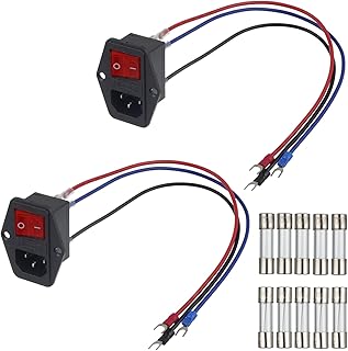 EPLZON Inlet Module Plug 3D Printer Arcade Power Switch 10A 250V Power Socket with 5A 10A Fuse 18 AWG Extension Cable 3 Pin IEC320 C14 Male Power Switch (Pack of 2 Pcs)