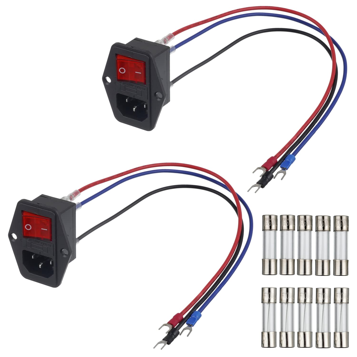 EPLZON Inlet Module Plug 3D Printer Arcade Power Switch 10A 250V Power Socket with 5A 10A Fuse 18 AWG Extension Cable 3 Pin IEC320 C14 Male Power Switch (Pack of 2 Pcs)
