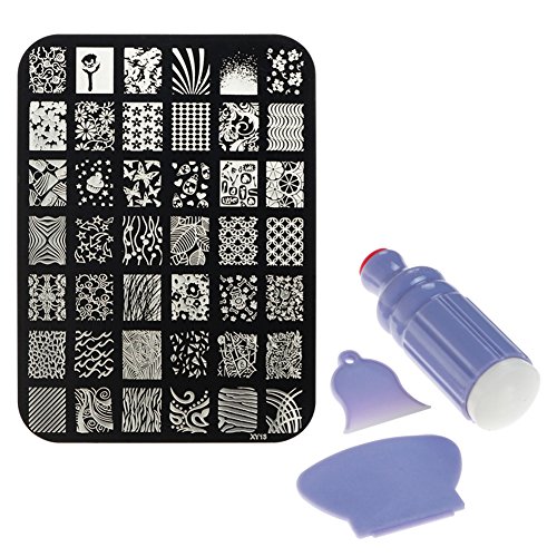 Nail Art Stamping Kit Tool Set with 42 Various Pattern Design in 1 Stamping Plate with 1 Nail Stamper and 2 Stamp Polish Scraper for Beginner and professional