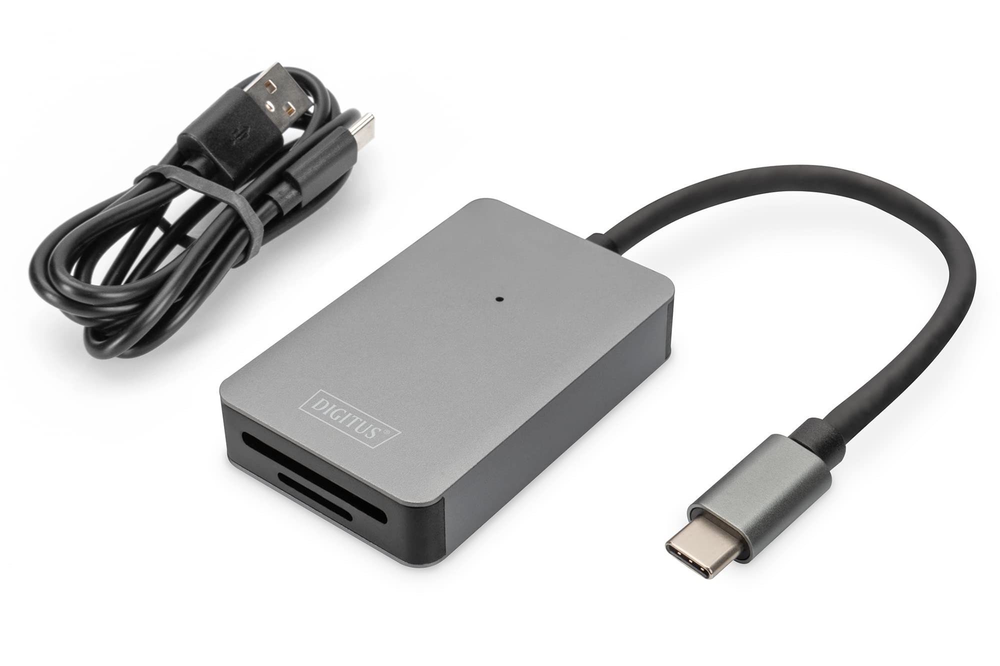 DIGITUS Czytnik kart USB-C - 2 porty - UHS-II SD4/TF4.0 - 300 Mbps - Plug & Play - SDXC, SDHC, SD, Micro SDXC, Micro SD, Micro SDHC - Space Grey