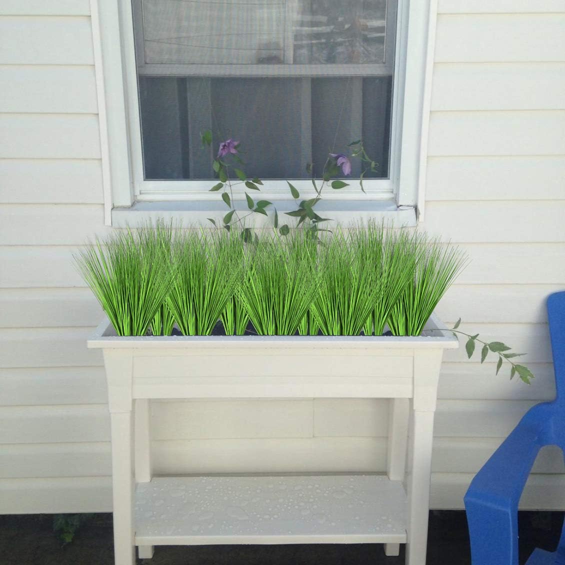 Beebel Artificial Plants 17" Artificial Onion Grass Bushes UV Resistant Plants Faux Shrubs Fake Wheat Grass Greenery Topiaries for Bathroom Home Office House Decorations (4 Pcs/Green)