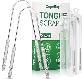 2 Pack Tongue Scraper, Bad Breath Treatment Metal Tongue Scraper for Adults, Professional Tongue Cleaner for Oral Care, 100% 304 Stainless Steel Tongue Scrapers with Case