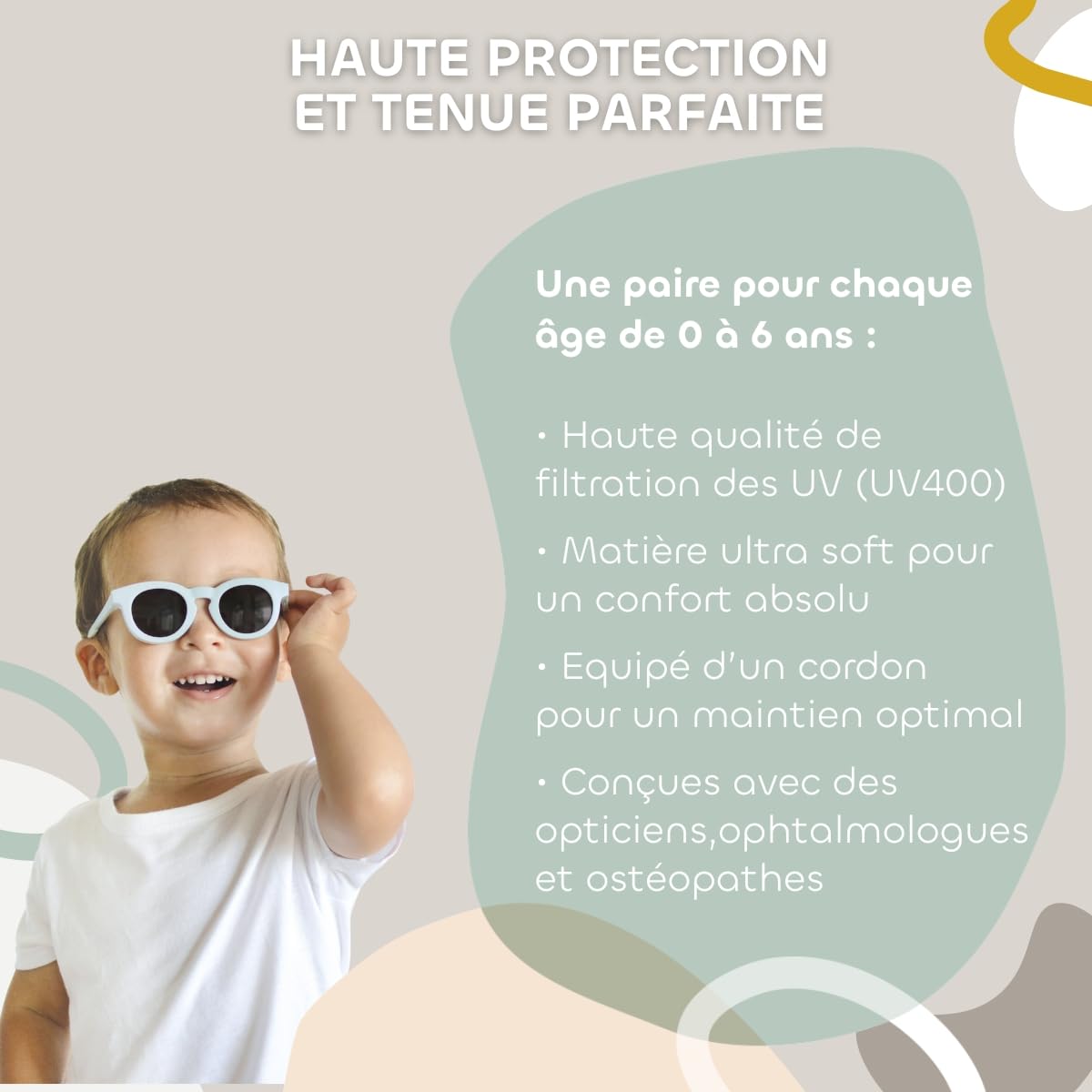 BÉABA, Okulary przeciwsłoneczne dla niemowląt, 9-24 miesięcy, 100% ochrona przed promieniowaniem UV, CAT 3, ochrona boczna, optymalny komfort, regulowane gałązki 360°, dostosowane do wzroku, kolekcja
