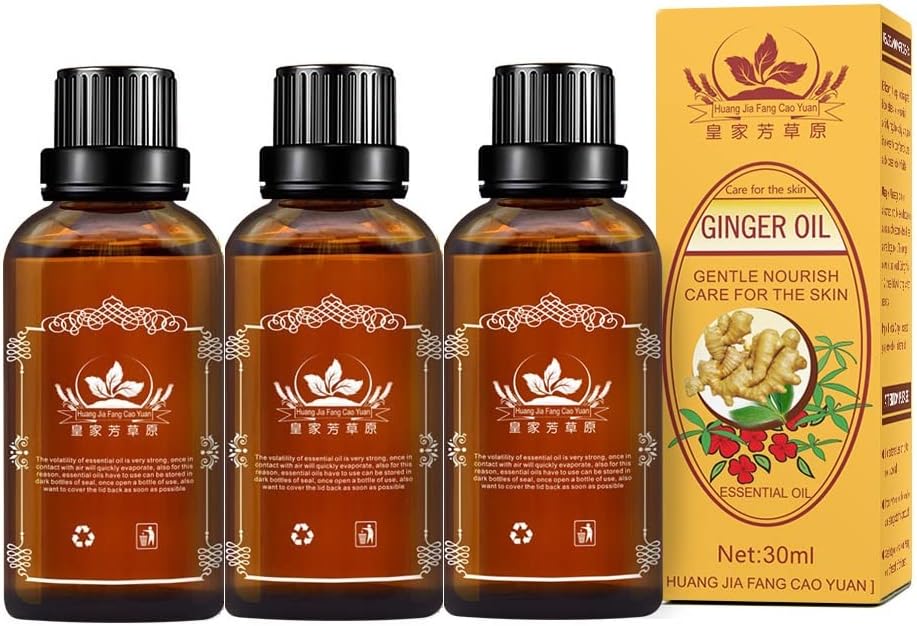Meifen 3 Pack Lymphatic Drainage Ginger Oil, Ginger Massage Oil to Promote Blood Circulation,Suitable for Body Massage。