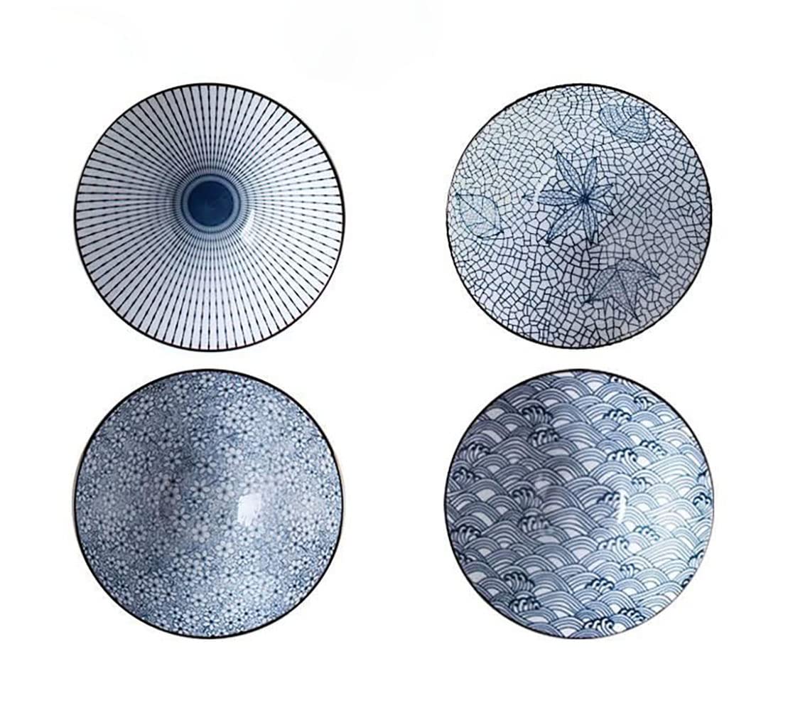 Japanese Ceramic Ramen Bowl Set of 4, 8 inch Large Porcelain Serving Bowl for Udon, Soba, Pho, Noodles, Ramen, Salad and Soup