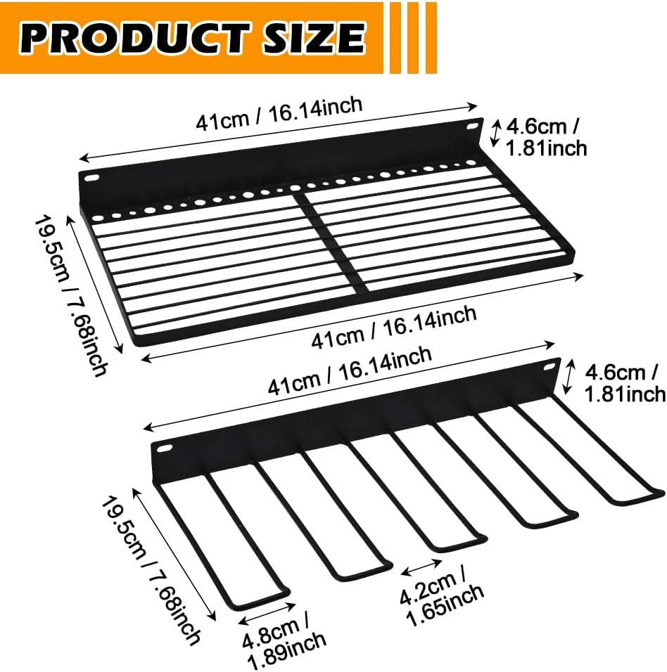 Power Tool Organizer, 2 Layers Wall Mount Storage Rack with 4 Cordless Drill Holders, Heavy Duty Iron Garage Tool Shelf Hangers for Workshop Shed Pegboard Basement Organizers