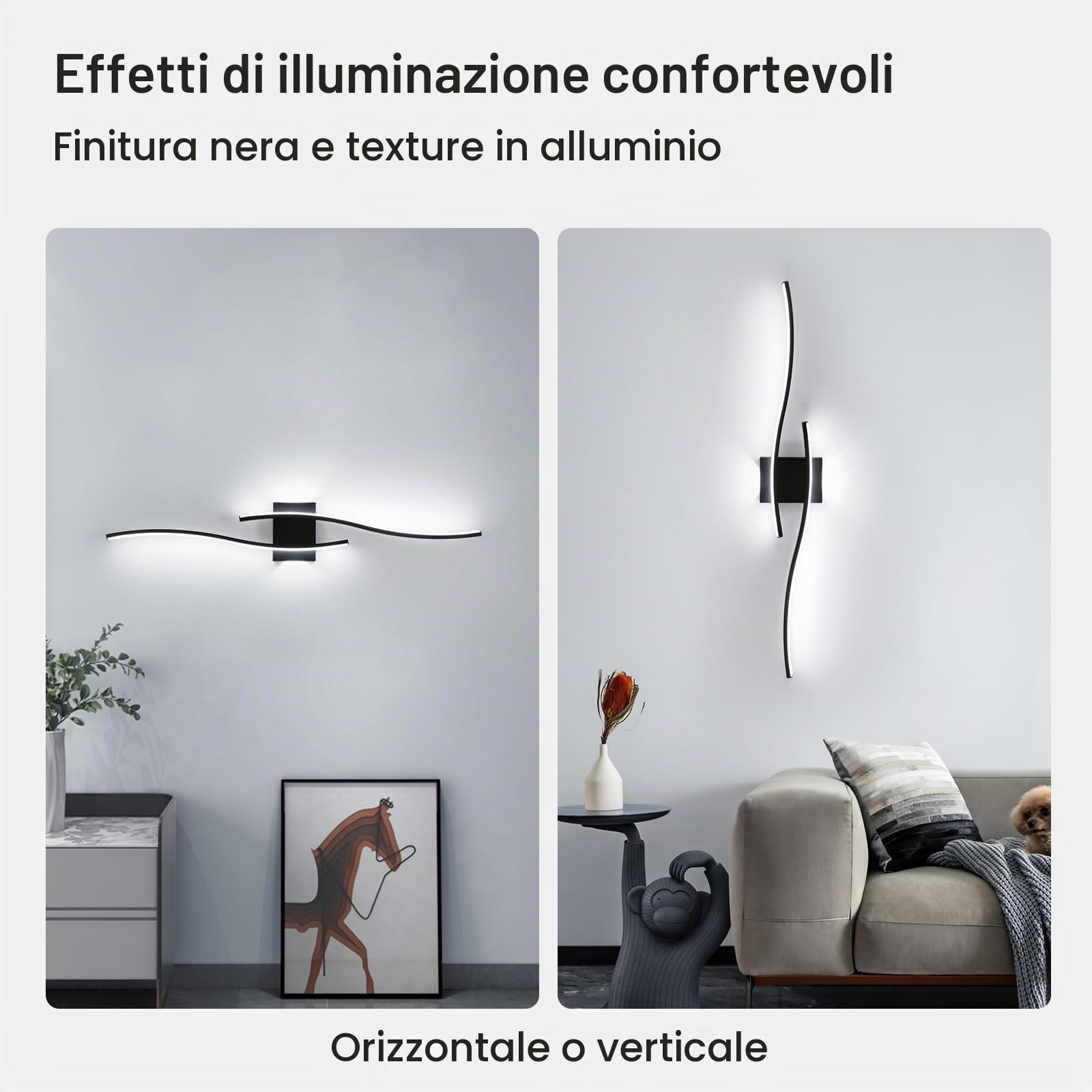 89CM Applique da Parete Interno LED Lunga Lampada da Parete 6500K | 27W 3035LM Moderno Lunga Lampada a Muro in Alluminio per Camera da Letto Soggiorno Scale Corridoio, Bianco Freddo 6500K