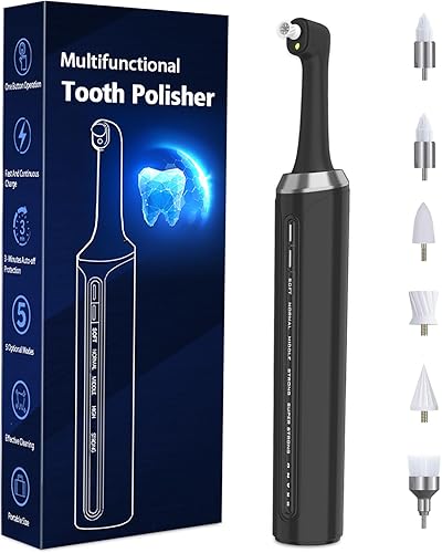 Akizbeir Pulidor de dientes eléctrico, pulidor dental recargable para limpieza y blanqueamiento de dientes, kit de cuidado dental eléctrico con 5