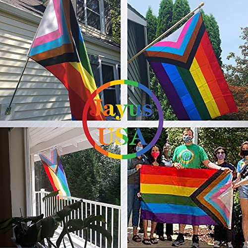 Jayus Double Sided Inclusive Progress Pride Rainbow Flag 3X5 Outdoor- Heavy Duty Lgbtq Rainbow Flags Banners With 2 Grommets #TOP2