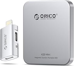 ORICO 1TB Magnetic External SSD Up to 2000MB/s, External Solid State Drive Compatible with iPhone 17 16 15 Pro Max + USB C Female to Lightning Male for iPhone 14 13 11 12 Pro Max K20mini