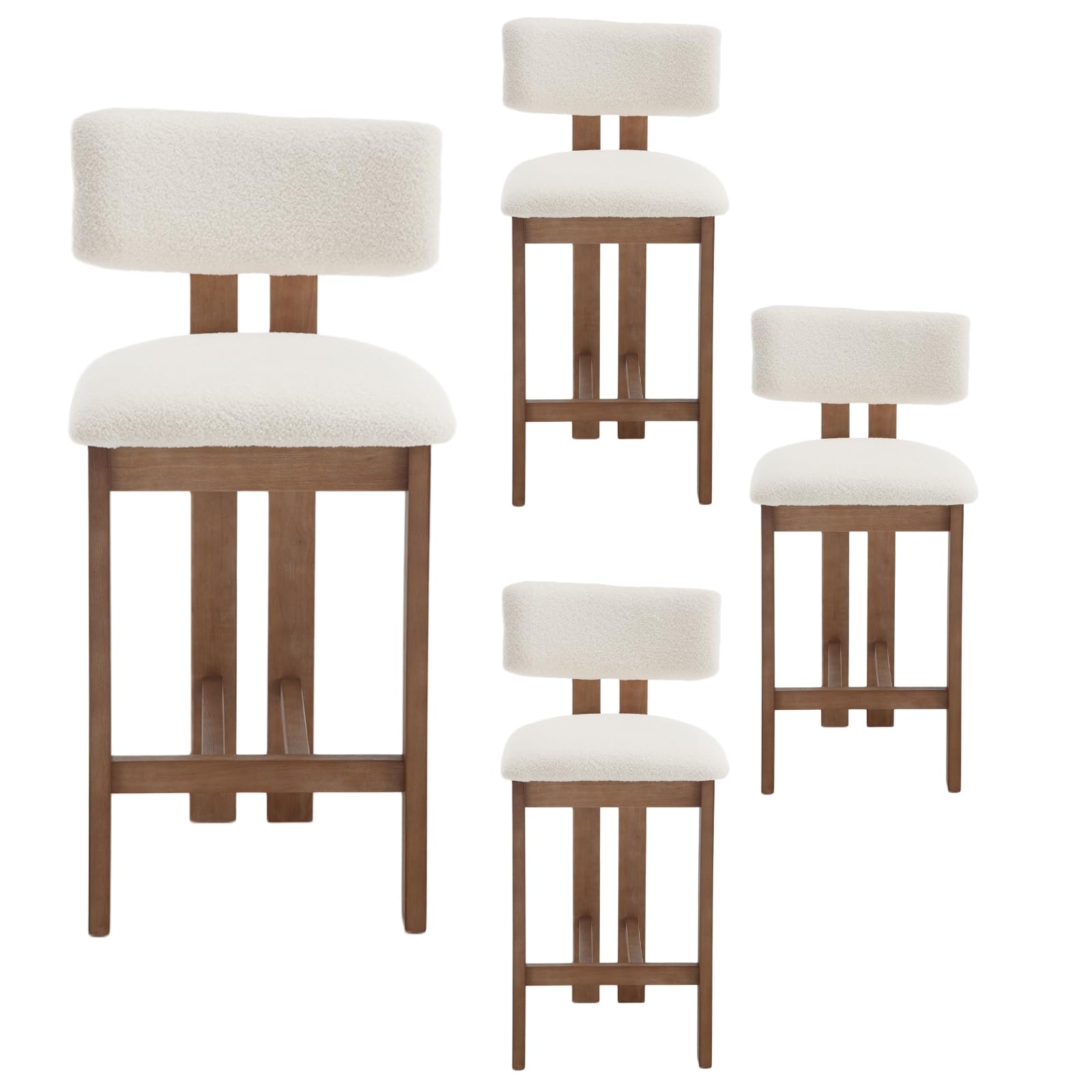 DUOMAY Modern Bar Stools Set of 4, 26'' Counter Height Bar Stools with Back & Solid Wood Legs, Modern Wood Barstools with Sherpa Upholstered Seat for