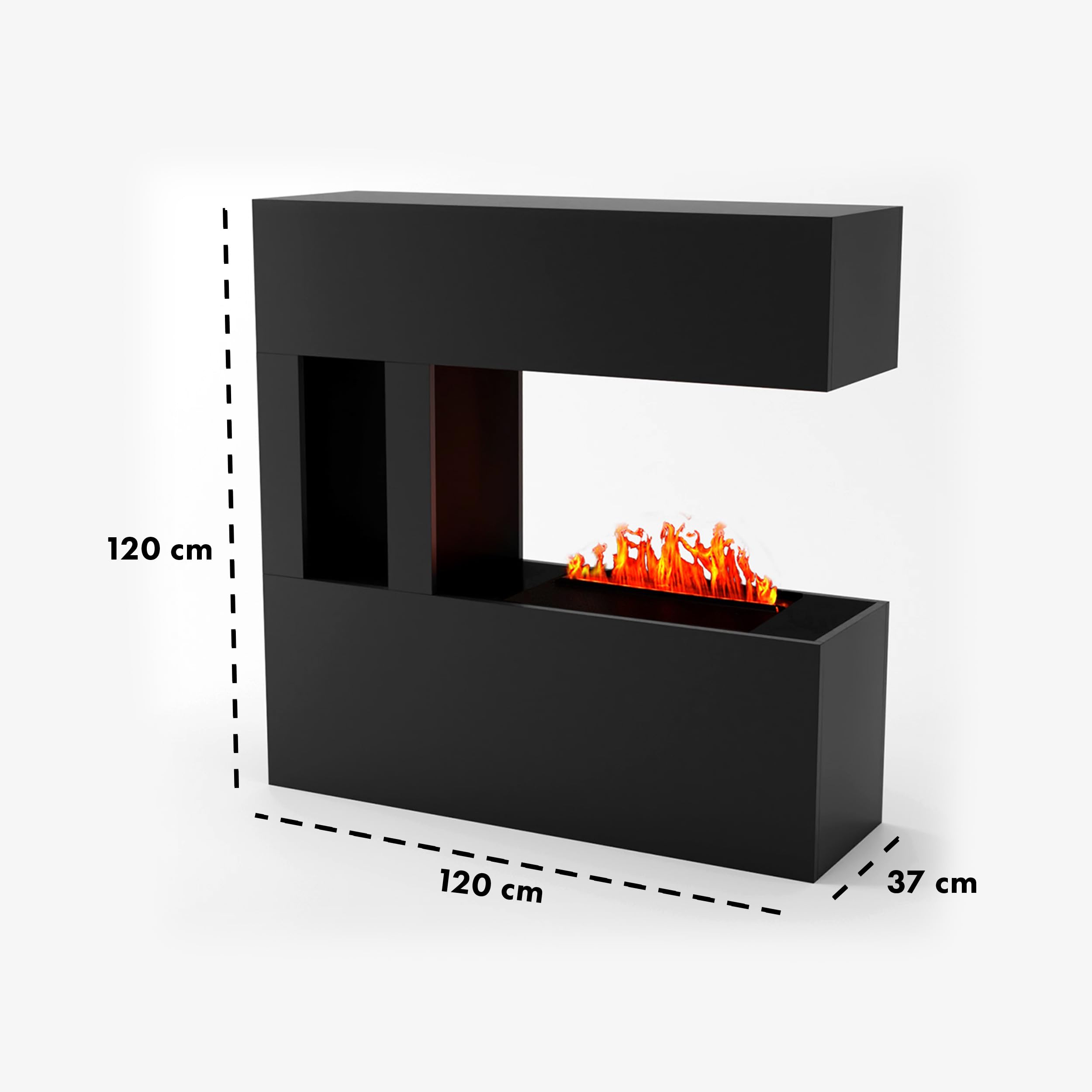 GLOW FIRE Caminetto a vapore acqueo SCHILLER POCKET - Caminetto elettrico con fiamme 3D LED realistiche, effetto crepitio, telecomando, 120x120 cm - Opti-Myst 500, Nero