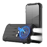 Solar Power Bank 20000mAh Wireless Portable Charger Built-in 3 Cables 15W USB-C Fast Charging Battery Pack Compatible with iPhone, Samsung, iPad, Emergency LED Flashlights Perfect for Camping, Hiking