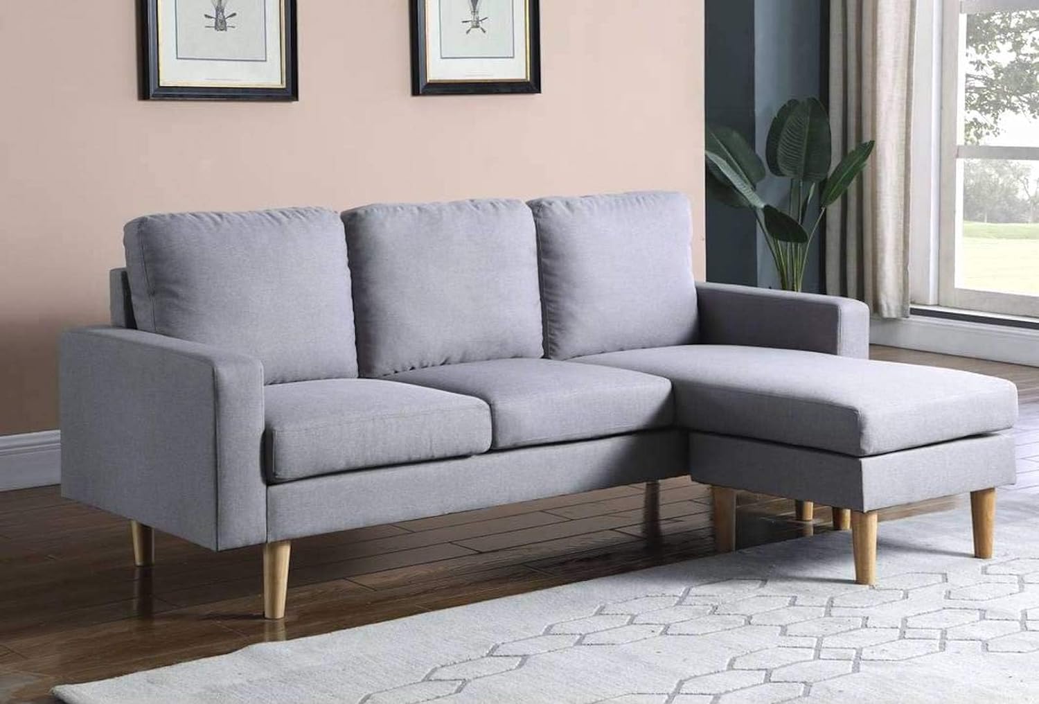 GOOD LUCK FurnitureGLFF Studio Luxe L-Shaped Sectional Sofa w/Reversible Chaise, Legs, Modern Corner Sofa Convertible Living room 194x128x87cm, HC Home...