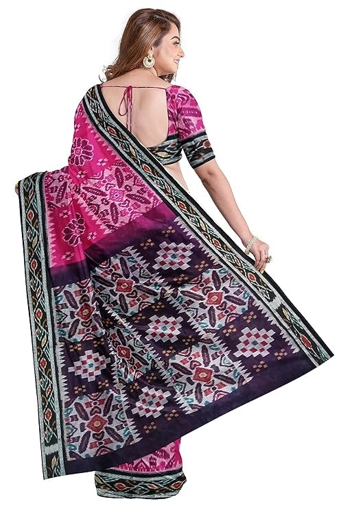 Image of Ikat Women's Cotton Saree, Handmade Pure Cotton Khandua Saree, Ikkat Orissa Traditional Handloom Saree without Blouse