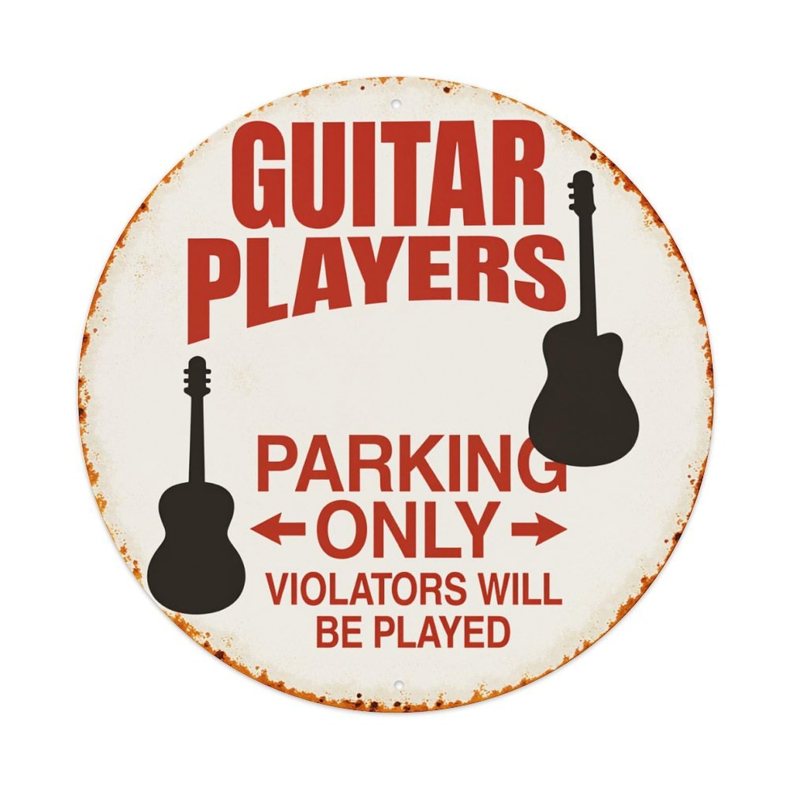 Guitar Players Parking Only Violators Will Be Played Metal Tin Sign Vintage Garden Bedroom Cafe Bar Man Cave Home Wall Decor Metal Poster 8x8 inches