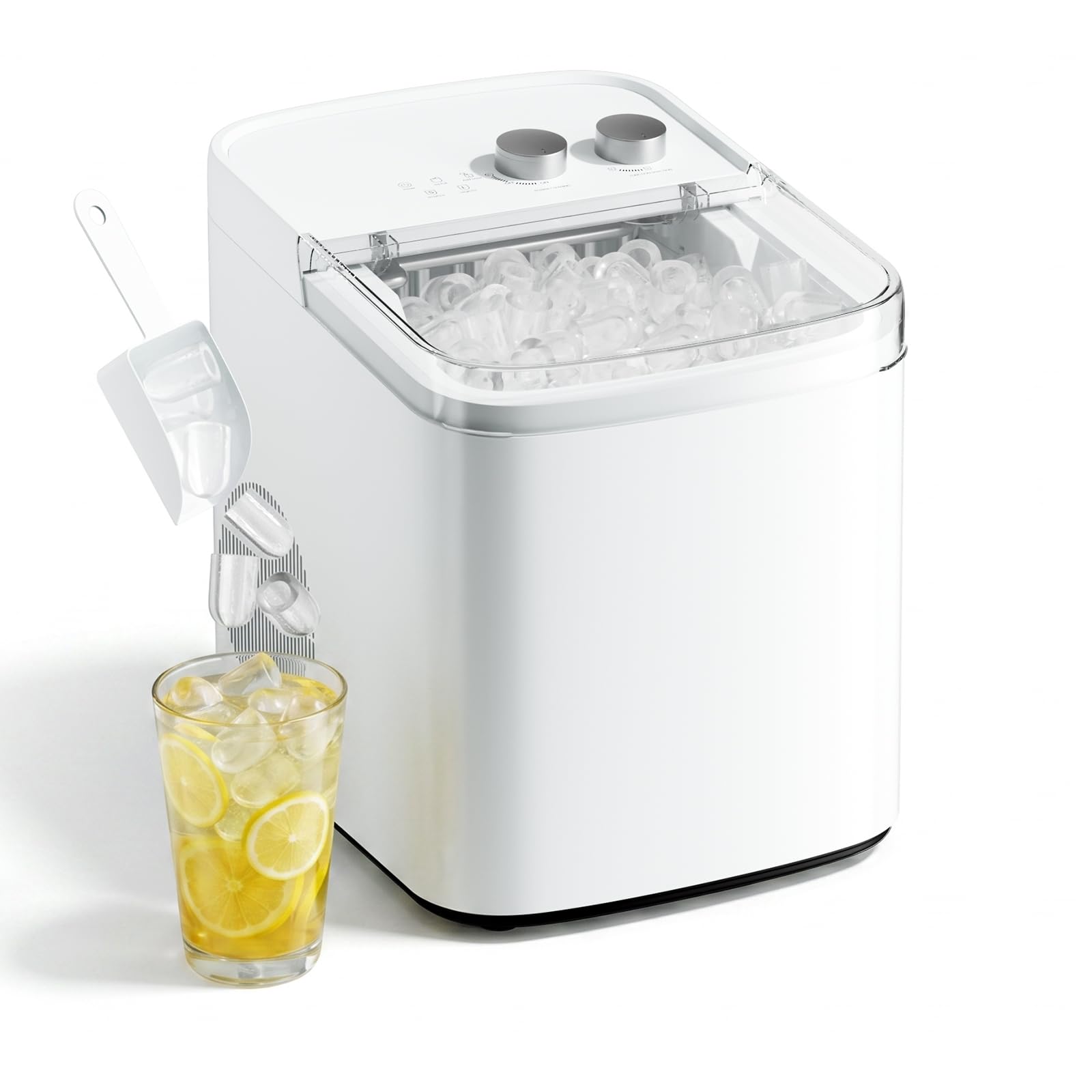 ROVSUN Máquina de Hielo, 14kg/24H, Blanco | 9 Cubitos en 6 Mitutos en 2 Tamaños, Máquina de Cubitos Autolimpiante 1,2 L, Ideal para Casa, Camping y Fiestas