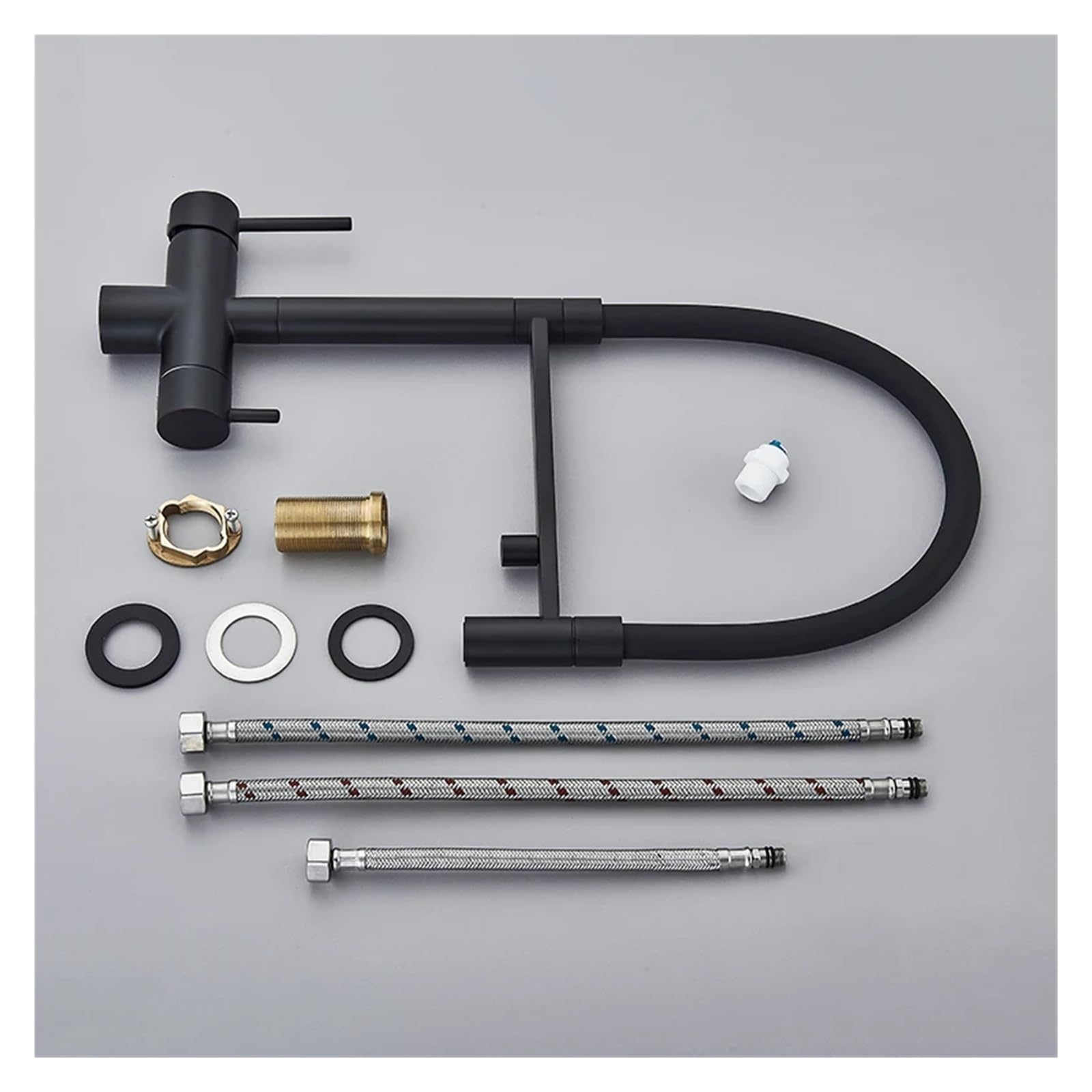Grifo de filtro de cocina negro con purificador de latón de punto grifo doble pulverizador de agua potable para el grifo del fregadero del fregadero (gris)
