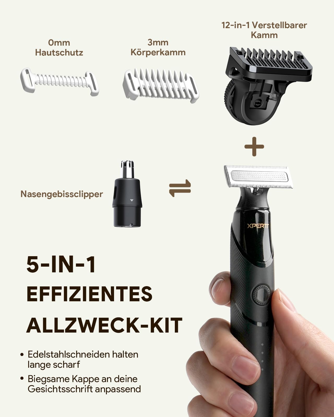 Styling Elektrischer Rasierer für das Gesicht, Bartschneider & Körperhaartrimmer Groomer Kit, Schnelllade-Rasierer mit Verstellbarer Trimmaufsatz von 0.4-9 mm, Tragbar für Reisen, Typ-C Kabellos