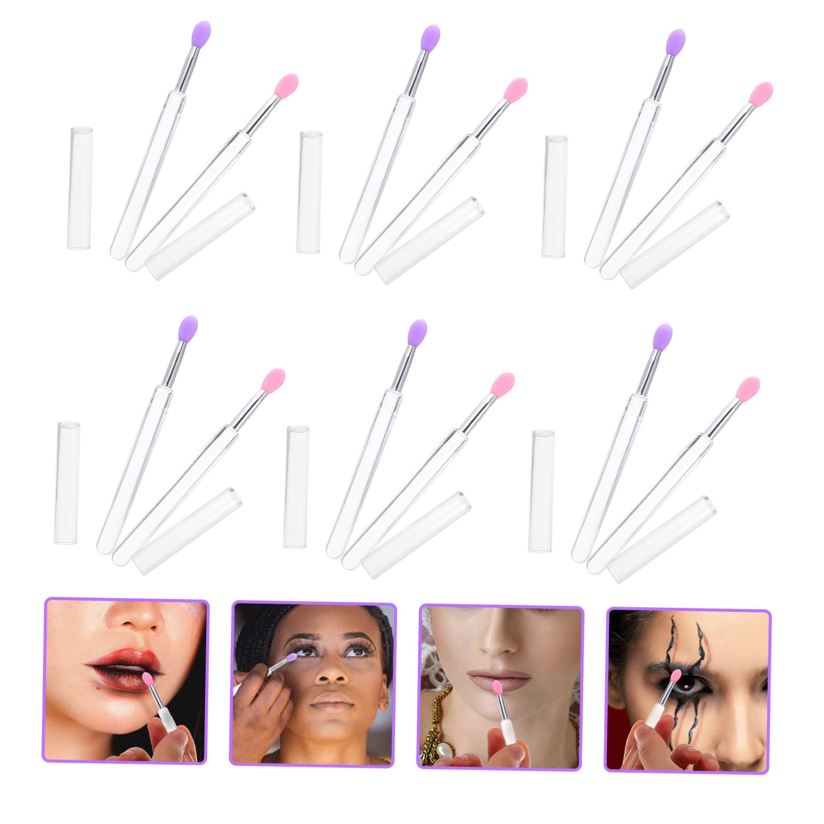 NULYLU 6pcs Silicone Lip Mask Brush Set Colorful Eyeshadow Applicators with Pink Purple Tips Comfortable Material for Makeup Use