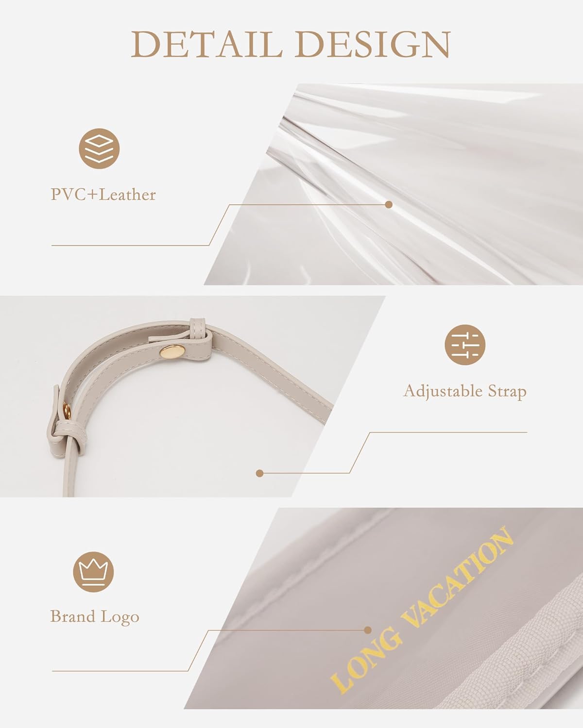 LONG VACATION Clear Bag for Stadium Events, Shoulder Bag with Anti Theft Zipper & RFID Card Holder Women for Stadium Concert - Image 7